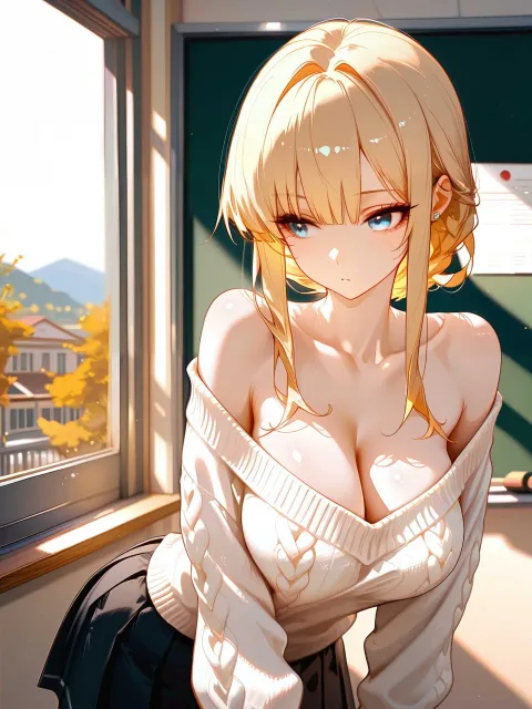 凛とした女性、ロングヘア、水色の瞳 - 制服 vs 私服
