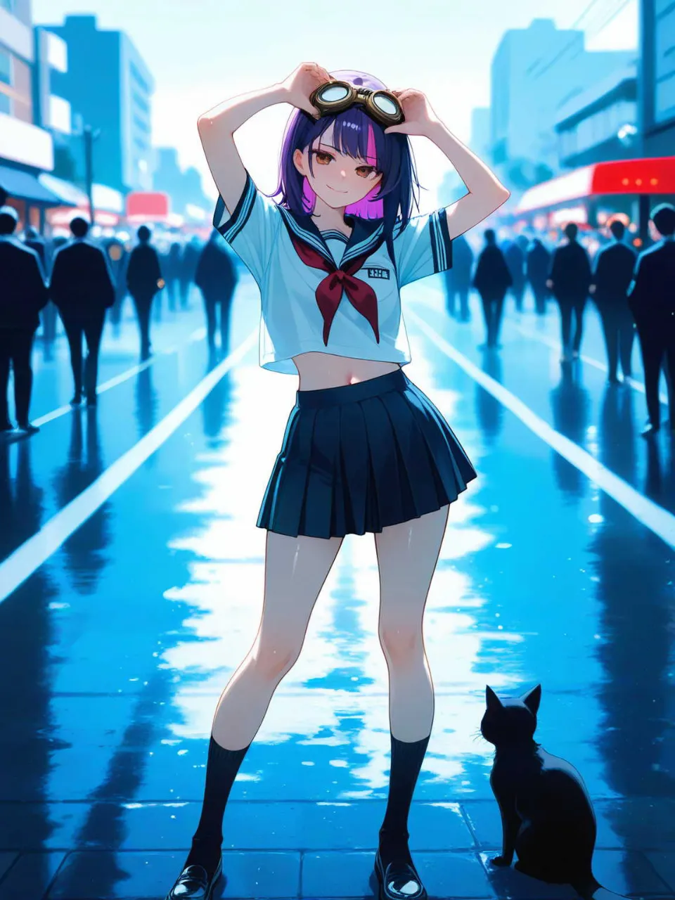 正統派セーラー服!…パンク娘と黒ニャンコ…紫