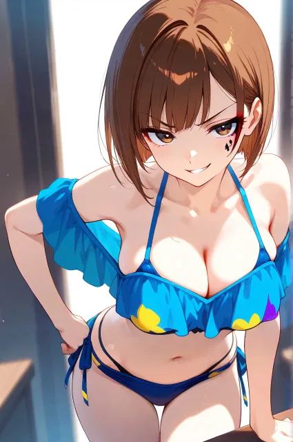 茶髪のボブヘア、派手なギャルメイク、エッチそうな顔立ち