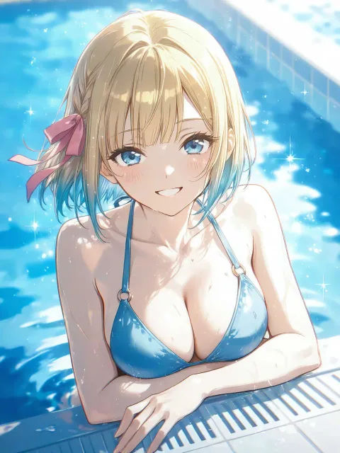 きらめくプールの水に浸かっているクローズアップ