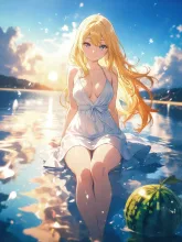 スイカと夏の女性·初夏チャレンジ の投稿作品