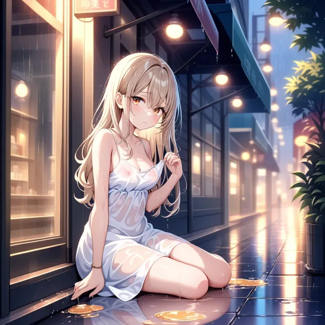 夕立に濡れて