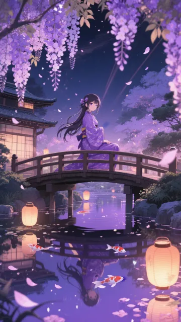 Traditional Japanese garden… - 夜の藤棚