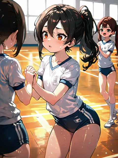 体育館、体操服、組体操
