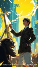 A painter creates masterpieces with the help of a wise gorilla's advice