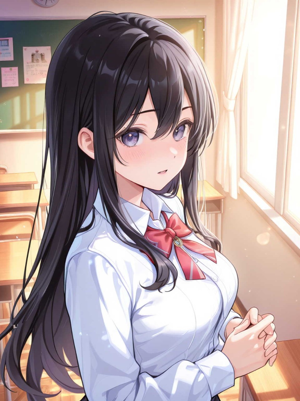 高校の放課後の教室内で二人きりの美少女高校生が男子高校生に告白される女子高生♡♡ — 香風さんのAIイラスト