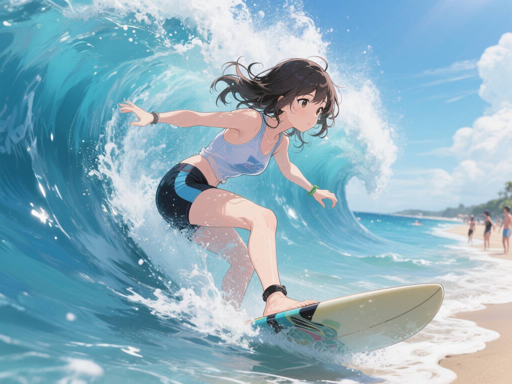 Girl rides the wave