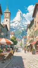 スイスの何処か山間の街、澄んだ水と空気に包まれ癒されたい