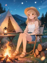キャンプの陽子。