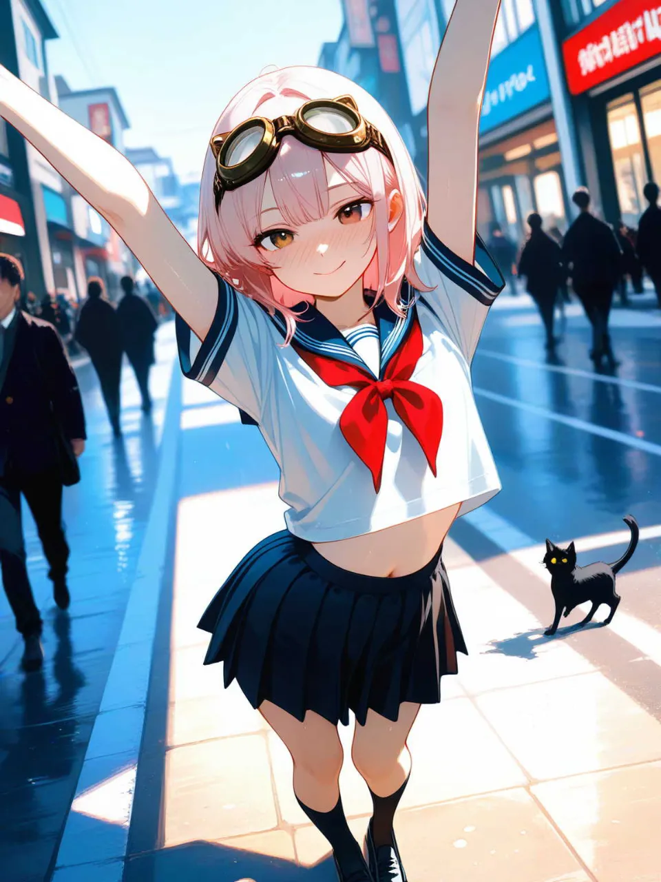正統派セーラー服!…パンク娘と黒ニャンコ…桃