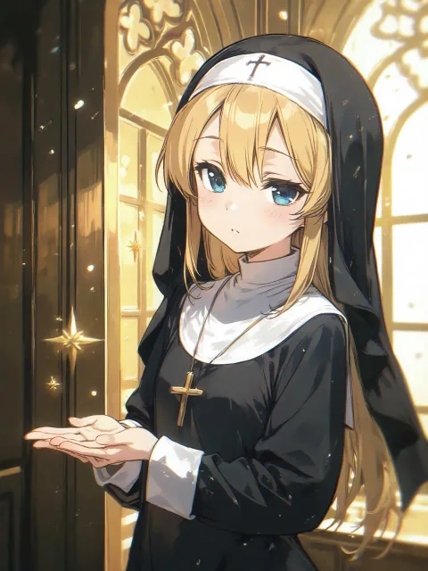 1人の少女、教会のシスター