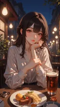 夜のカフェテラスで