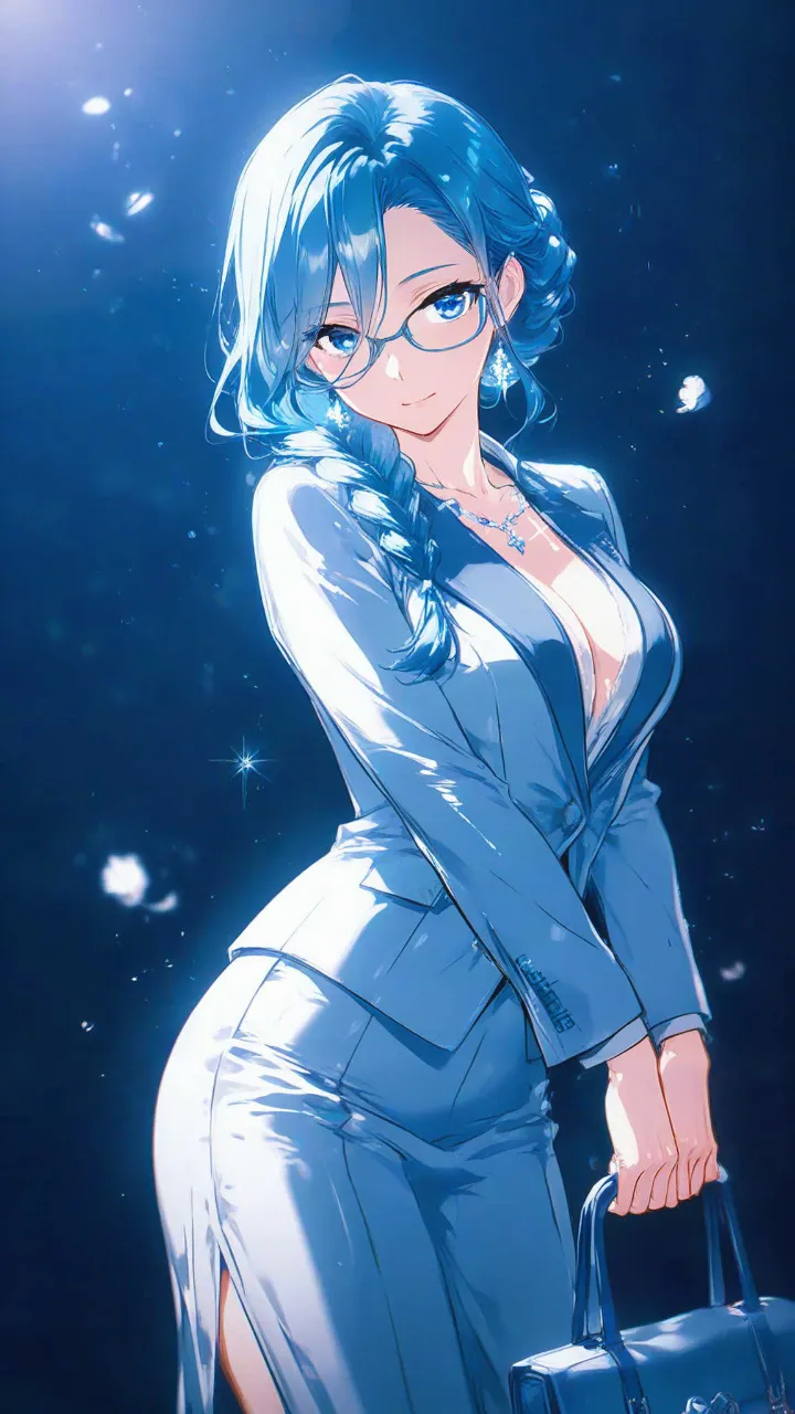 青髪のメガネ女子