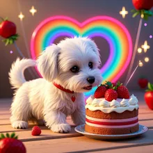 マルチーズの子犬のイチゴケーキの屋台