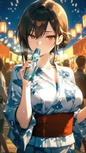 ラムネを飲む女性