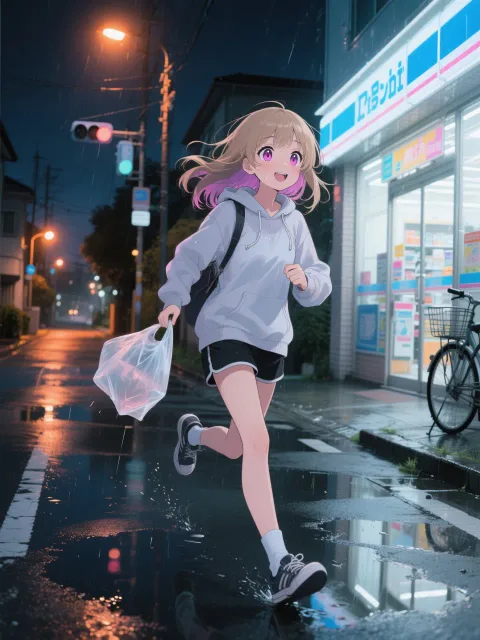 コンビニ帰りの陽子。