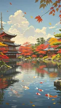 秋の京都と池