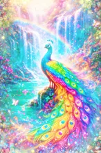 滝を守る虹色の孔雀🌈