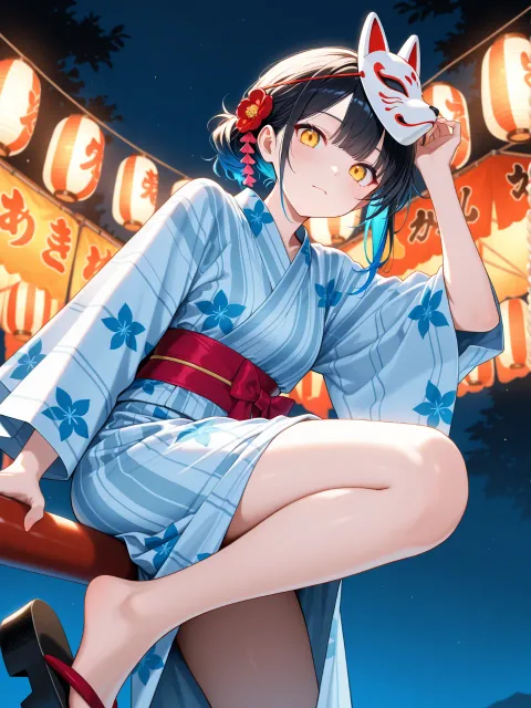 a girl with a fox mask on her…