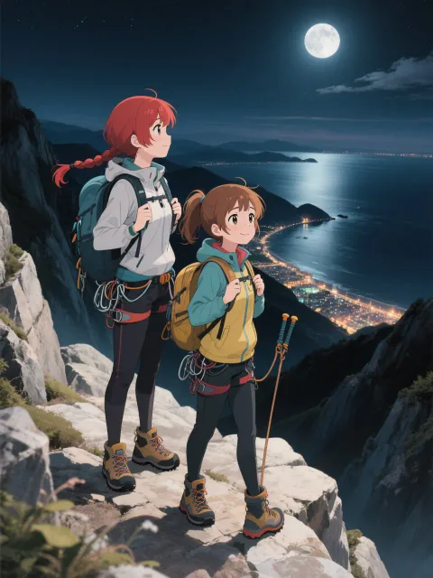 双子と夜間登山と夜の輪郭