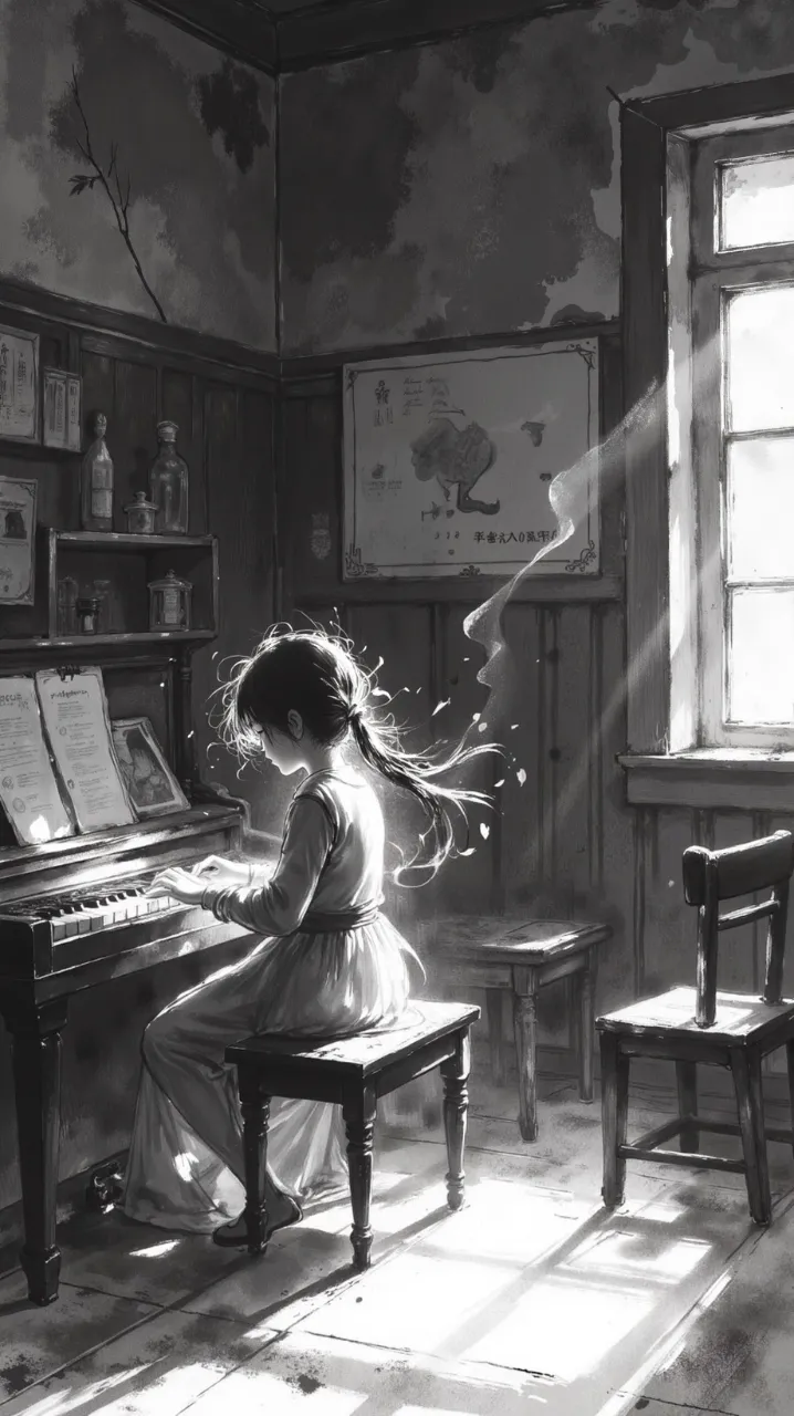 水墨画, イラスト - 廃校の音楽室 / ショウ