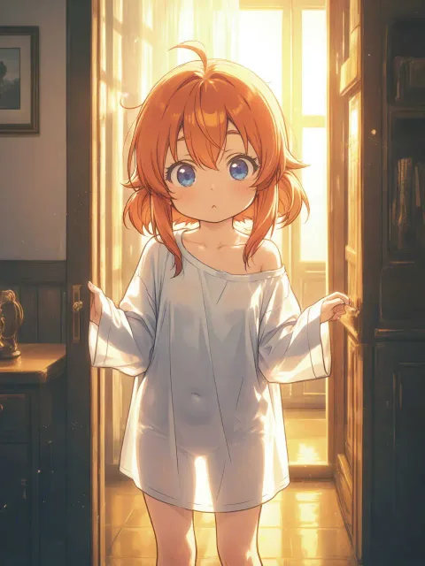 夜の部屋、袖から出た指先 - 袖余りの指先