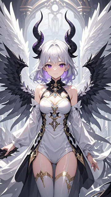 頭には短く黒い角、まばゆく美しく輝く白金色の髪をリボンで束ね