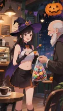 喫茶店でトリック・オア・トリート — ハロウィンイラストのAIイラスト|SUPPART