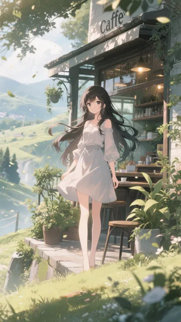A café on a hill、plants - 坂の上の喫茶店