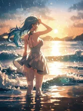 潮の匂いのサーフィンは 自由の始まりみたいに 心を軽くしてくれた🌊✨ — やすこさんのAIイラスト