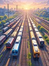 電車の行き交う風景 — アシタバさんのAIイラスト