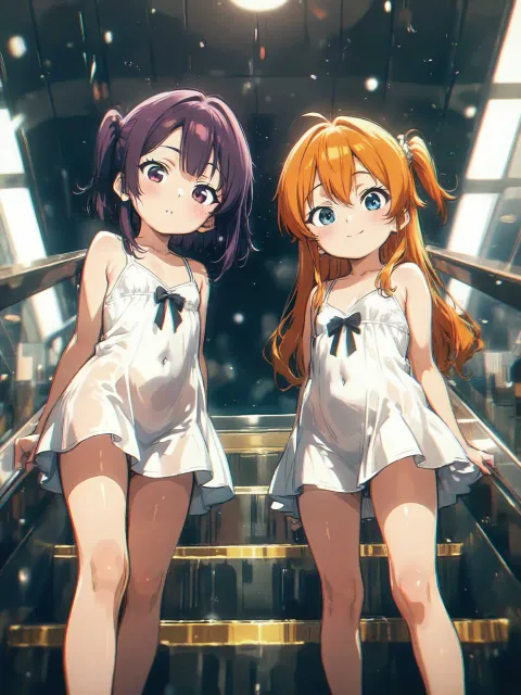 エスカレーター、真下からのアングル - 制服 vs 私服