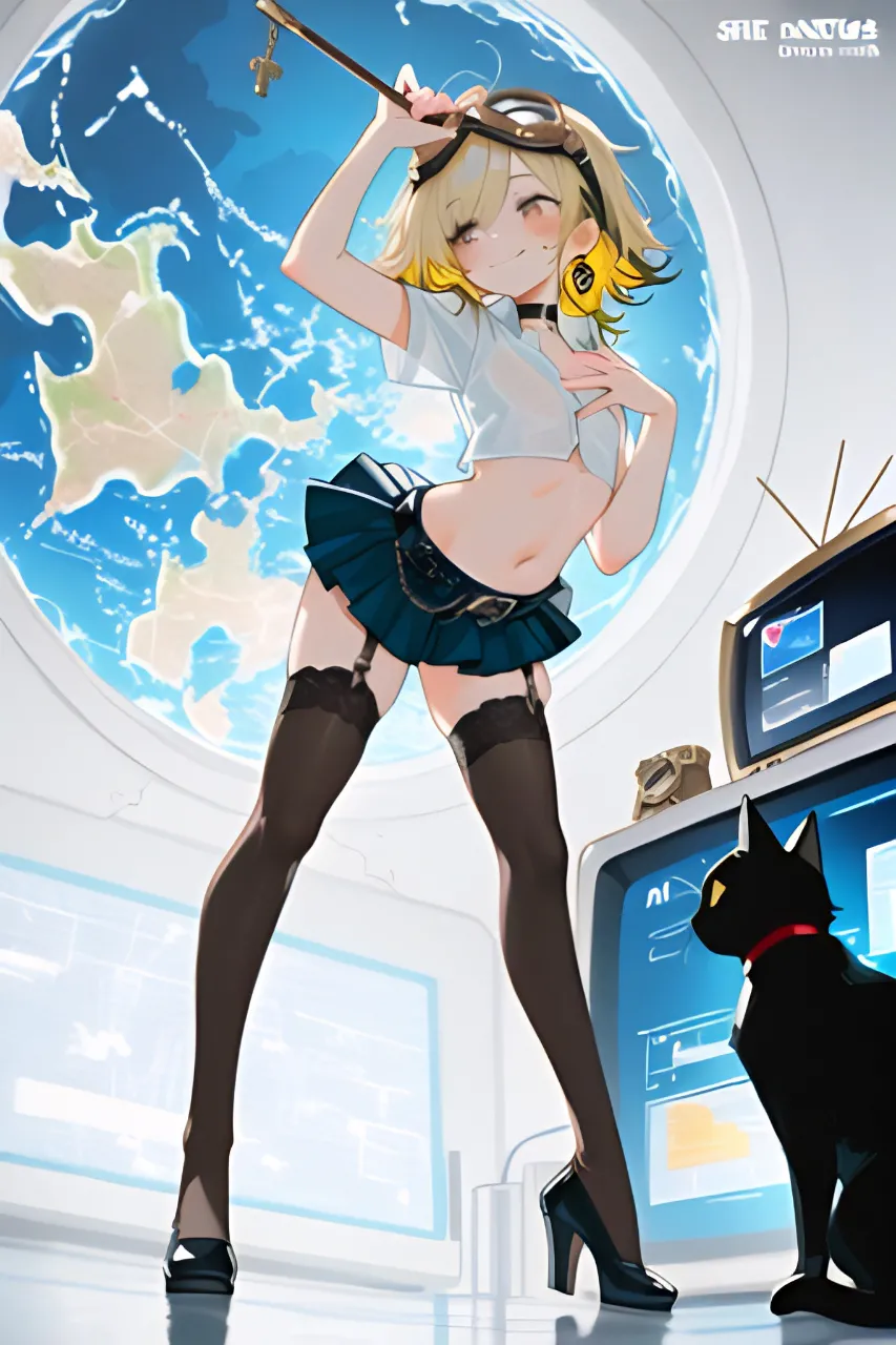 お天気キャスターになってみた…パンク娘と黒ニャンコ…黄