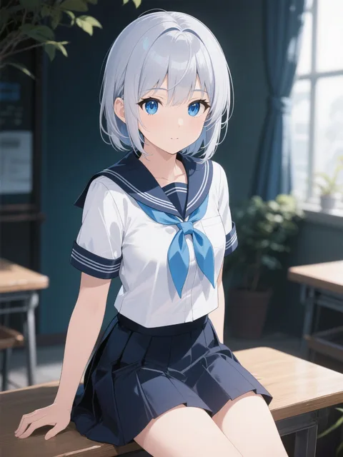 イケメン 青い目 青年 銀髪 高校制服