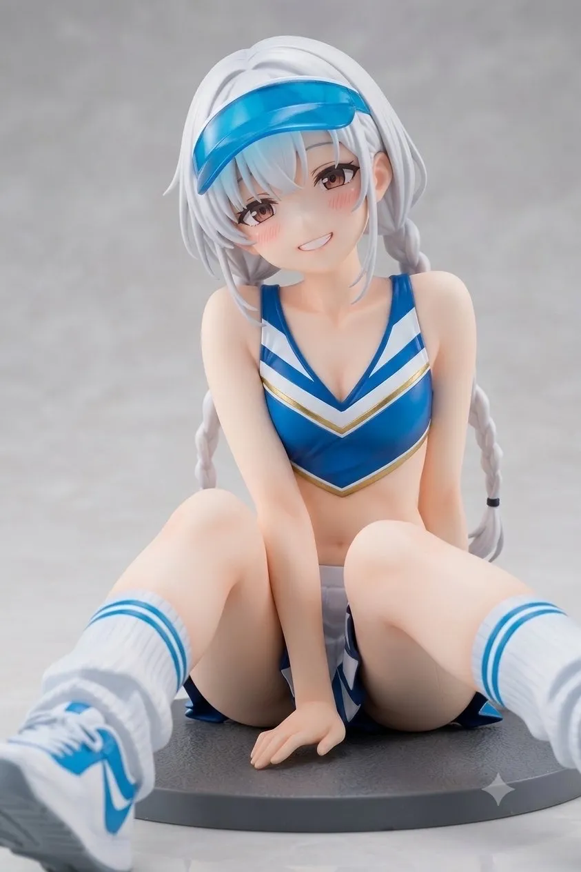 木陰で座る三つ編みチアガール…フィギュア…銀