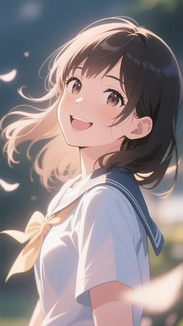 ときめく瞬間、少女の笑顔、柔らかな逆光 - ときめきの一枚