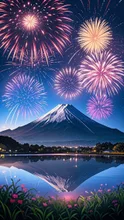 逆さ富士と花火大会