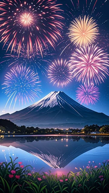 逆さ富士と花火大会