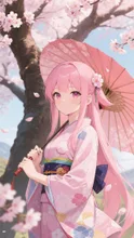 ピンク髪娘💕桜の木の下で🌸