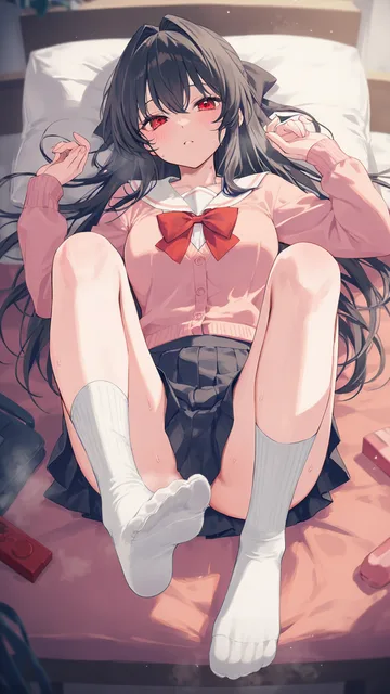 赤い目の金髪美少女が靴下を脱いでその足を嗅がせてくる