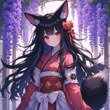 藤棚の黒妖狐 — 釜夏の日のさんのAIイラスト