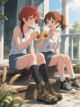 双子とキンキンの麦茶