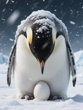 吹雪だろうが卵を温めるお父さん。