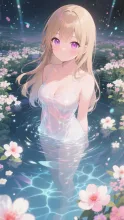 水面に浮かぶ、陽子。