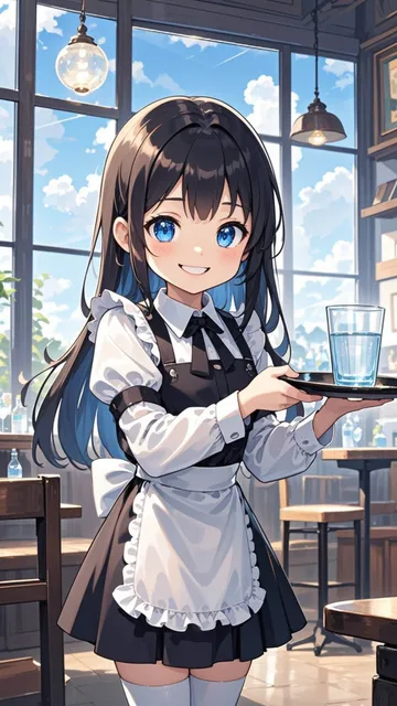 黒髪ロング娘💕水のグラス?ジョッキ?🍺