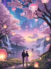 桜の幻想的な世界での恋の物語