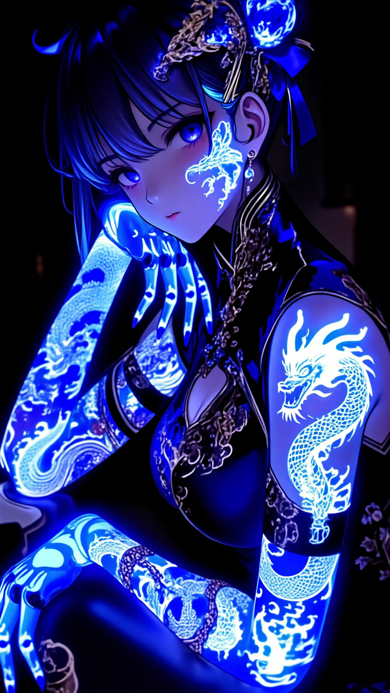 綺麗な龍のタトゥー🐉🩵 — 𓃠フワフワ猫の甘々天使🪽ニャルル🤍さんのAIイラスト