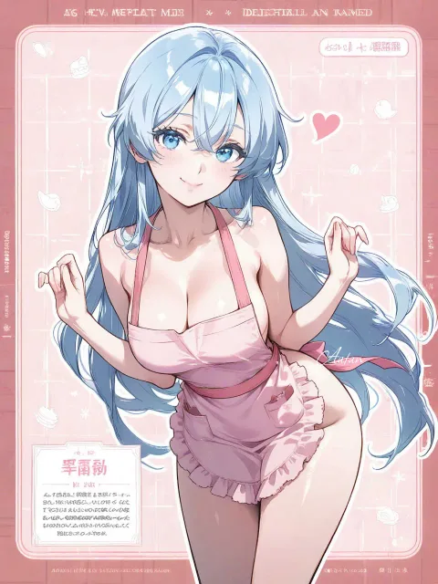 巨乳girl、あどけないキュート笑顔、後ろ姿全身 - エプロン姿