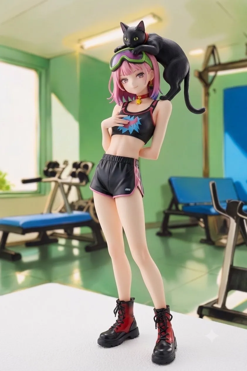 スポーツジムにやってきた…パンク娘と黒ニャンコ…フィギュア…桃