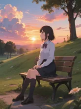 夕焼けと少女